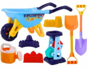 LeanToys Sada hraček na písek Kolo, mlýnek, lopata, konev na zalévání modrá