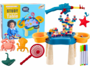 LeanToys Multifunkční stůl 4v1, kostky, rybářské kreslení, modrý