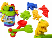 LeanToys Pískoviště s kbelíkem do sprchy, konví do sprchy a formičkami, sada dinosaurů