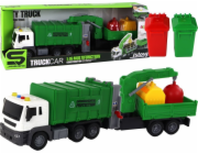LeanToys Truck Popelářský vůz Jeřábový přívěs Třecí pohon Zvuky Zelené 1:16