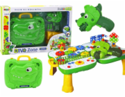 LeanToys Sada kufrový stolek pro kutily, puzzle bloky, dinosaurus, šroubovák, 249 dílků.