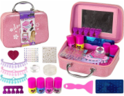 LeanToys Sada na zdobení nehtů v kufru s růžovými třpytkami