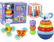 LeanToys Senzorická hračka Koala Tower, vzdělávací kostky, spinnery