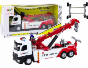 LeanToys Nákladní auto s jeřábem Dva háky Kovová bílo-červená světla Zvuky