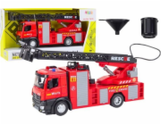 LeanToys Hasičský vůz s výložníkem, světly, zvuky, voda, červená