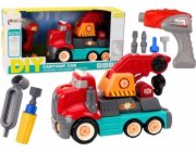 LeanToys Nákladní vůz s hákem Kreslený k demontáži DIY Červený jeřáb