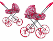 LeanToys Kočárek pro panenky s velkými kolečky, skládací, růžová srdíčka