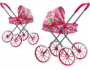 LeanToys Kočárek pro panenky s velkými kolečky, skládací, růžový, vzory