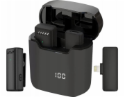 OEM Bezdrátový klopový mikrofon Lightning s nabíjecím pouzdrem S11, černý