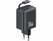 Usams Nabíječka Síť nabíječek USAMS. 1x USB-C s navíjecím kabelem USB-C Navíjecí PD+QC 30W Gan Rychlé nabíjení černá/černá YC Series CC241TC01 (US-CC241)