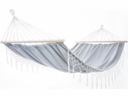 Enero Houpací síť Garden Hamak pro 2 osoby 200x150 cm s rozpěrnými tyčemi a třásněmi, Miami grey