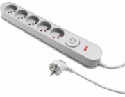 Plastrol Prodlužovací lišta Filtr W-00018 s přepěťovou ochranou, pět zásuvek, vypínač, šedá