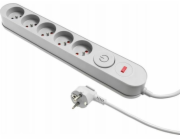 Plastrol Prodlužovací lišta Filtr W-00022 s přepěťovou ochranou, pět zásuvek, vypínač, šedá