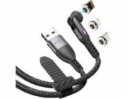 STATIK Statik 360 USB kabel - USB-A kabel se třemi vyměnitelnými magnetickými zástrčkami, 2 m (USB-C, micro USB, lightning) (černý)