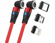 Realpower Magnetický kabel RealPower, 1 m, 2x magnetický, červený s adaptéry