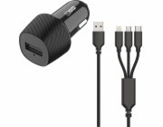 2GO Nabíječka 2GO KFZ 3000mA 3v1 Micro-USB, Lightning, USB-C sw