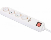 Manhattan Napájecí kabel MANHATTAN Steckdosenleiste 4fach mit 2 USB-Port weiß AN/AUS