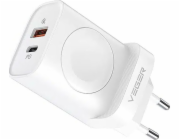 Veger Nabíječka VEGER USB A + Type-C + indukční nabíječka kompatibilní s Apple Watch PD QC3.0 3A 25W W002E bílá