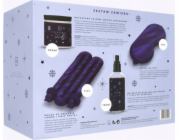 Alkotest HISKIN_SET Sada na dobrou noc přírodní sójová svíčka 100ml + relaxační mlha na tělo a obličej 100ml + kulma a dvě gumičky do vlasů 1 ks + oční maska 1 ks