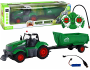 LeanToys R/C zelený traktor na dálkové ovládání s přívěsem