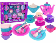 LeanToys Sada na čaj hrnky, talíře, příbory, misky, fialová