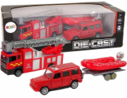 LeanToys Hasičské vozidlo Sada Napínací motorový člun Jeep Červený