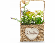 Ibergarden Umělé sukulenty v pleteném košíku LOVE, 12 x 21 cm
