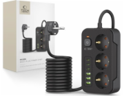 Tech-Protect Prodlužovací kabel TECH-PROTECT PC3X6, 3x6 zásuvek, 3x USB, 3x Type-C a 3x 6x 200 cm, černý