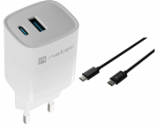 Natec Nabíječka Ribera 1x USB-A 1x USB-C 3 A (NUC-2140) + kabel USB-C - USB-C 2 m černá