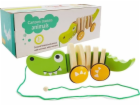 LeanToys Dřevěný krokodýl na kolečkách 18 cm