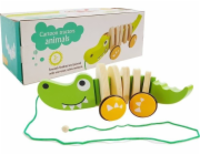 LeanToys Dřevěný krokodýl na kolečkách 18 cm