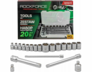Rockforce Sada nářadí 3/8" sada nářadí 20dílná. s objímkami (6-22 mm), adaptéry a prodlužovacími hlavicemi