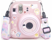 LoveInstant Pouzdro pro FujiFilm Fuji INSTAX Mini 12 + samolepky a kapsa na fotografie / jogurtový králík / růžové třpytky