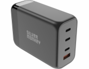 Silver Monkey Nabíječka GaN SMA155 200W 3xUSB-C PD USB-A QC 3.0 s odnímatelným napájecím kabelem - černá