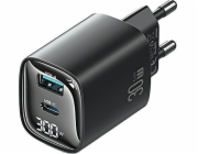 USAMS 30W GaN LED USB+USB-C CC229 Rychlonabíjecí Nabíječka do zásuvky Černá