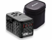 Verbatim USB adaptér Cestovní adaptér Verbatim EU/UK/US GaN USB-A/3xUSB-C PD 140W UTA-10 černý/černý 32125