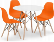 Leobert Sada bílý kulatý stůl TODI 80 + 3 oranžové židle OSAKA