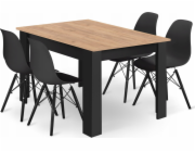 Leobert Set obdélníkový stůl 120x80 řemeslný + 4 židle OSAKA černá