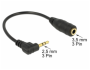 Delock audio stereo kabel 2,5 mm samec pravoúhlý na 3,5 mm samice,3 pin 14 cm