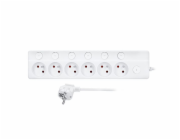 Solight 6z prodlužovací přívod, 3m, 3 x 1mm2, bílý, 6+1 vypínač