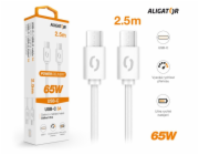 Datový kabel ALIGATOR POWER 65W, USB-C/USB-C 3A, 2,5m bílý
