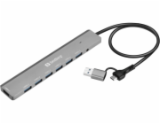 Sandberg USB-C/A na 7× USB-A Hub, hliníkový rozbočovač se 7× USB 3.0 porty, černá
