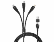 Kabel CONNECT IT Wirez 6in1 2x USB-C, 1x Lightning, 1,25 m, ČERNÝ 2x USB-C, 1x Lightning, 1,25 m, černý