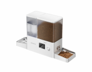 Rojeco 2 v 1 Fontána na vodu pro domácí mazlíčky 3,5 l a krmítko 5 l Button Verson (bílá)