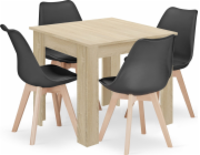 Leobert Sada čtvercového stolu 80x80 dub sonoma + 4 černé židle MARK