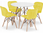 Leobert Sada bílý kulatý stůl TODI 80 + 4 žluté židle LAGO