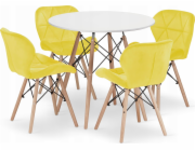 Leobert Sada bílý kulatý stůl TODI 80 + 4 žluté židle LAGO