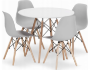 Leobert Sada bílý kulatý stůl TODI 90 + 4 šedé židle OSAKA