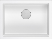 GraniteQ Dřez LOGAN 100 Dřez GraniteQ sněhově bílý 59,5x45,1x21,5 cm 1 dřez, závěsný s ručním sifonem, nerezová ocel