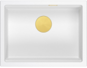 GraniteQ Dřez LOGAN 100 GraniteQ sněhově bílý dřez 59,5x45,1x21,5 cm 1 dřez, závěsný, s ručním sifonem, zlatý